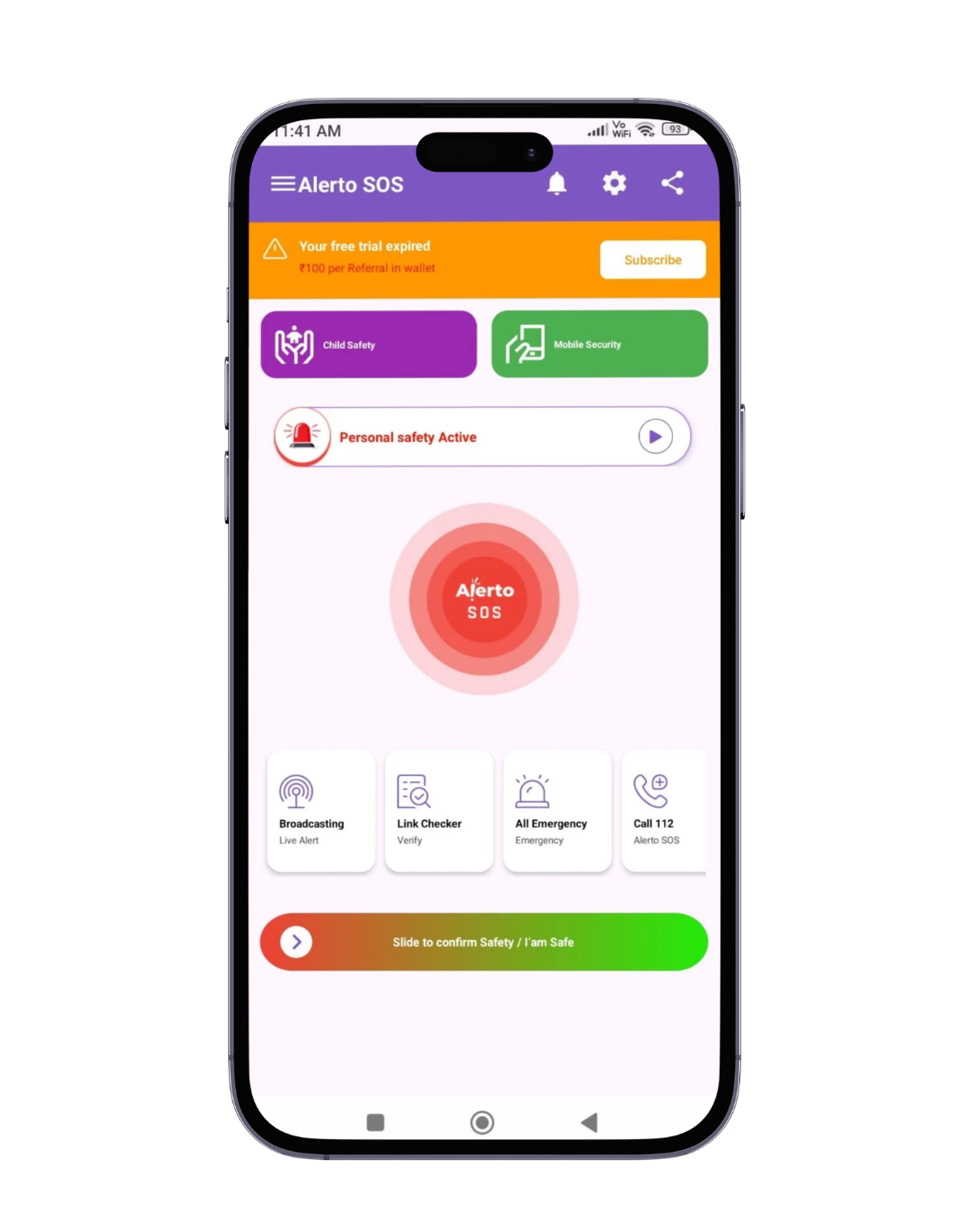 Alerto SOS App - Professional personal safety mobile interface