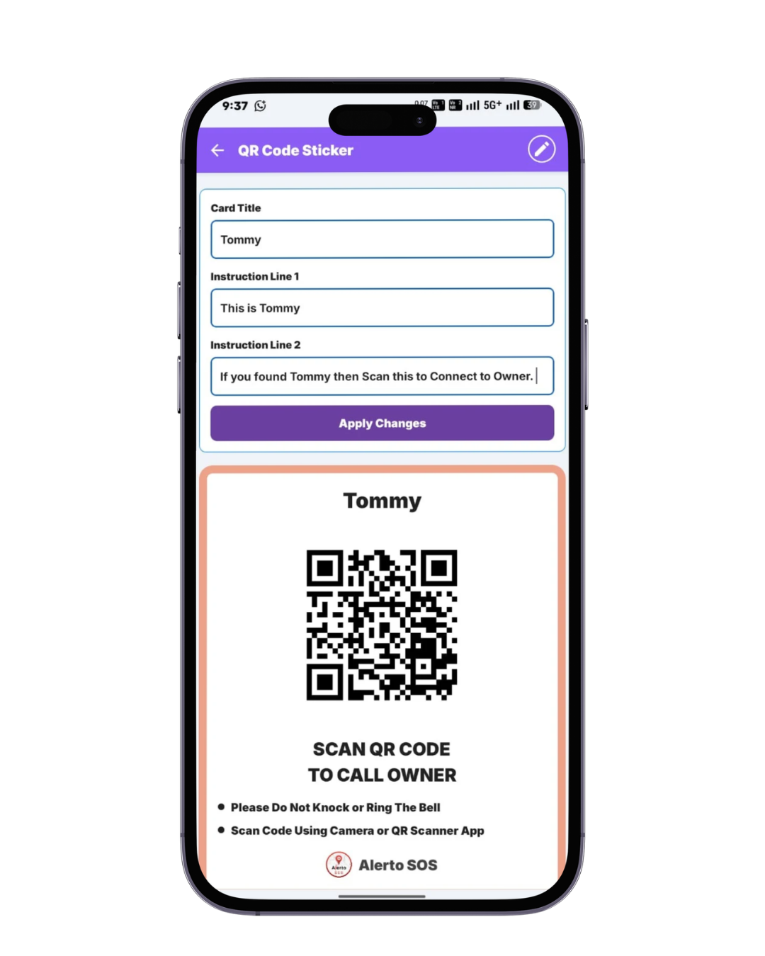 Safety QR code sticker for instant identification, emergency contact access, and quick safety response